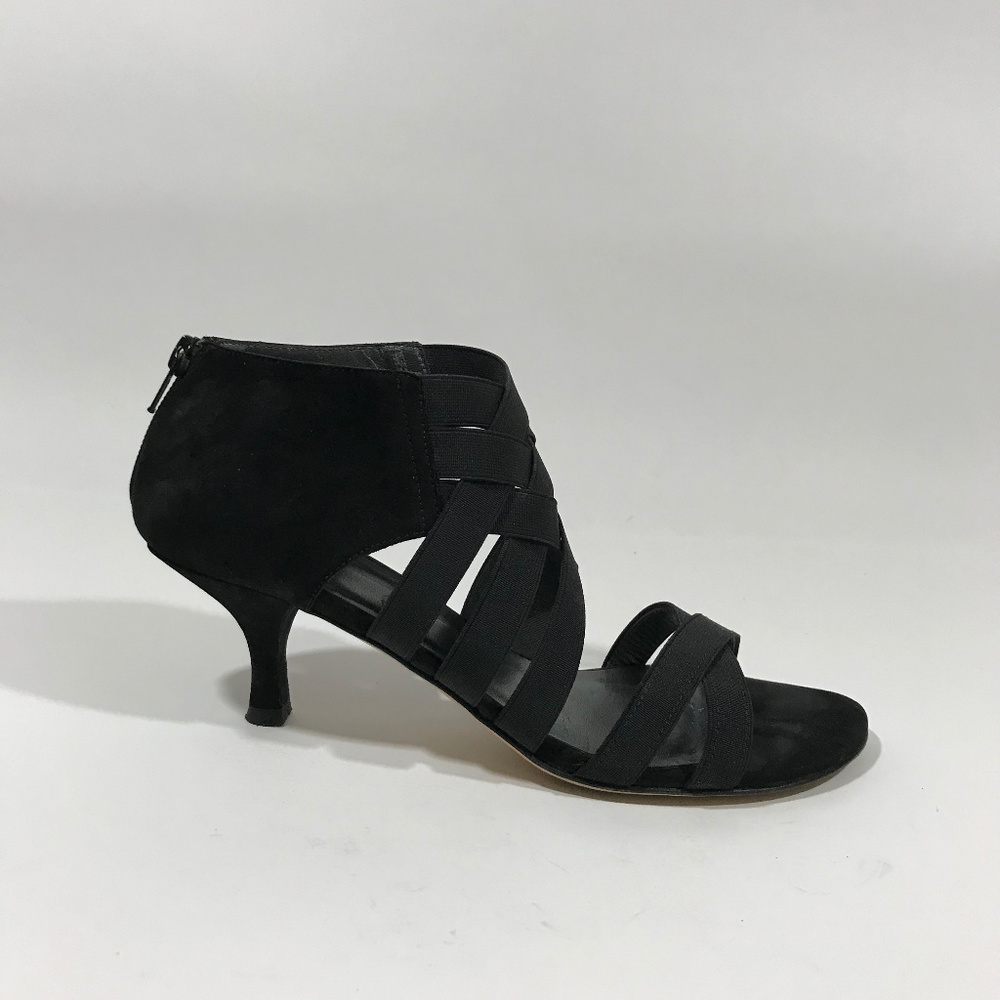 Stuart Weitzman Blk Nubuc & Woven Elastic Heels